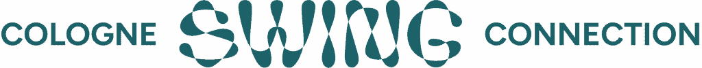 Typography reading COLOGNE SWING CONNECTION with the central word composed of interconnected, teal rounded shapes.